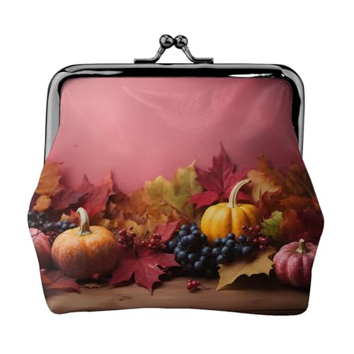 Münzgeldbörse, kleine Geldbörse aus PU-Leder, Thanksgiving-Hintergrund, bedruckt, Kiss-Lock-Münzgeldbörse mit Verschluss, Schwarz , Einheitsgröße, Münzgeldbörse von YoupO