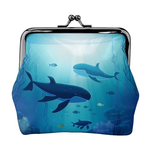 Münzgeldbörse, kleine Geldbörse aus PU-Leder, Wale unter dem Meer, bedruckt mit Kiss-Lock-Münzgeldbörse mit Verschluss, Schwarz , Einheitsgröße, Münzgeldbörse von YoupO