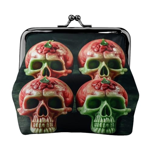 Münzgeldbörse, kleine Geldbörse aus PU-Leder, Wassermelonen-Schädel, bedruckt, Kiss-Lock-Münzgeldbörse mit Verschluss, Schwarz , Einheitsgröße, Münzgeldbörse von YoupO