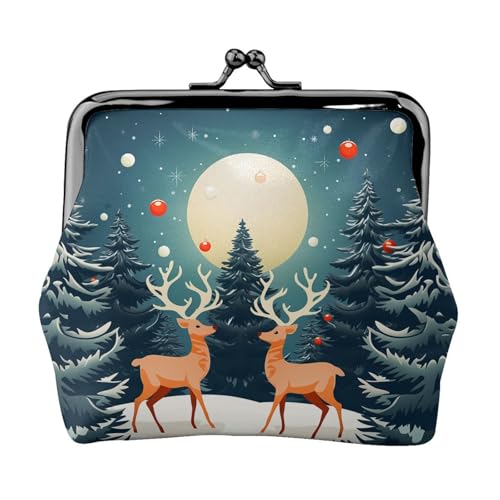 Münzgeldbörse, kleine Geldbörse aus PU-Leder, Weihnachtsbaum, Elch, bedruckt, Kiss-Lock-Münzgeldbörse mit Verschluss, Schwarz , Einheitsgröße, Münzgeldbörse von YoupO