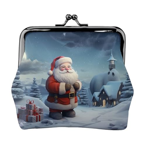 Münzgeldbörse, kleine Geldbörse aus PU-Leder, Weihnachtsmann, bedruckt, Kiss-Lock-Münzgeldbörse mit Verschluss, Schwarz , Einheitsgröße, Münzgeldbörse von YoupO