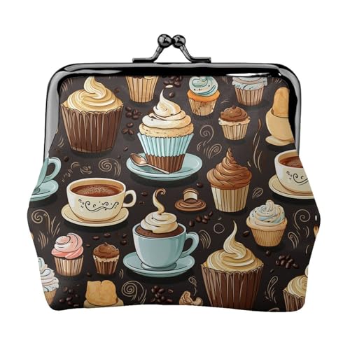 Münzgeldbörse, kleine Geldbörse aus PU-Leder, für Kaffee und Süßigkeiten, Zucker, Schokolade, bedruckt, Kiss-Lock-Münzgeldbörse mit Verschluss, Schwarz , Einheitsgröße, Münzgeldbörse von YoupO