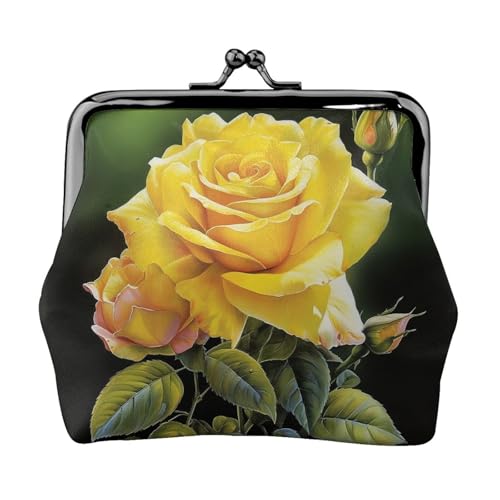 Münzgeldbörse, kleine Geldbörse aus PU-Leder, gelbe Rose, bedruckt, Kiss-Lock-Münzgeldbörse mit Verschluss, Schwarz , Einheitsgröße, Münzgeldbörse von YoupO