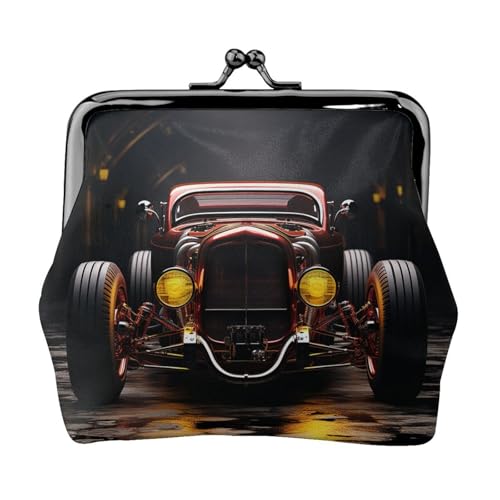 Münzgeldbörse, kleine Geldbörse aus PU-Leder, mit Ruten-Auto, bedruckt, Kiss-Lock-Münzgeldbörse mit Verschluss, Schwarz , Einheitsgröße, Münzgeldbörse von YoupO