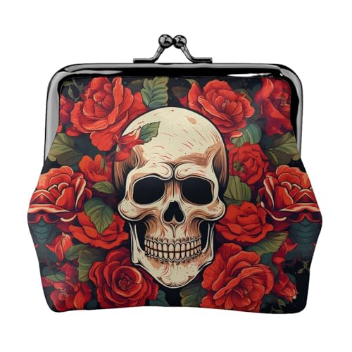 Münzgeldbörse, kleine Geldbörse aus PU-Leder, mit Totenkopf-Motiv, bedruckt mit Kiss-Lock-Münzgeldbörse mit Verschluss, Schwarz , Einheitsgröße, Münzgeldbörse von YoupO