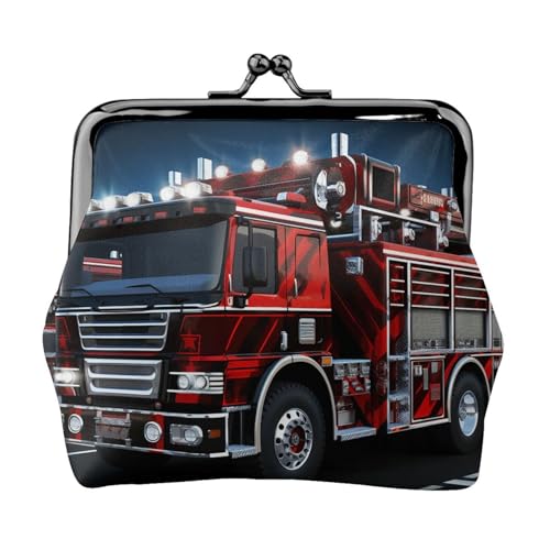 Münzgeldbörse, kleine Geldbörse aus PU-Leder, roter Feuerwehr- und Rettungswagen bedruckt, Kiss-Lock-Münzgeldbörse mit Verschluss, Schwarz , Einheitsgröße, Münzgeldbörse von YoupO