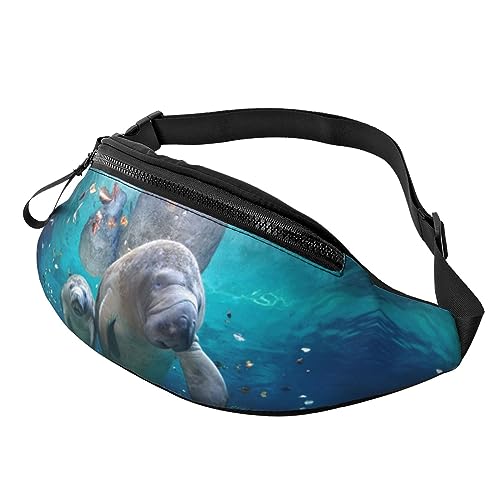 Ocean Animal Manatee Bauchtasche für Damen und Herren, modische Hüfttasche, Crossbody-Bauchtaschen für Wandern, Laufen, Reisen, Hüfttasche, Schwarz , Einheitsgröße, Reise-Kleidersack von YoupO