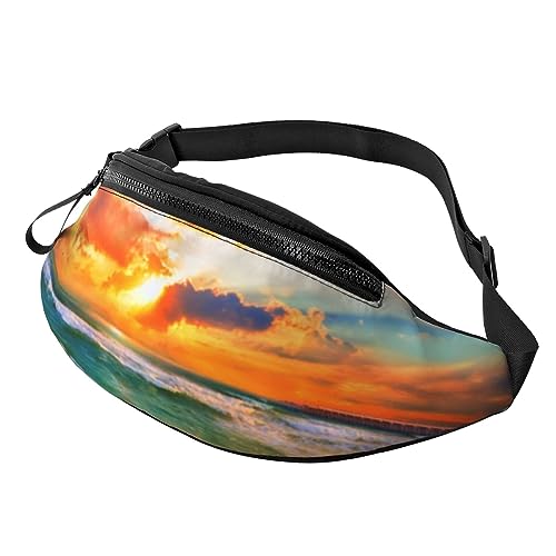 Ocean Rainbow Beach Sunset or Sunrise Fanny Pack for Women Men Fashion Waist Pack Crossbody Bum Bags for Hiking Running Travel Waist Bag, Schwarz , Einheitsgröße, Reise-Kleidersack von YoupO