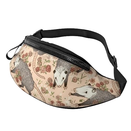 Opossum and Roses Bauchtasche für Damen und Herren, modische Hüfttasche, Crossbody-Bauchtaschen für Wandern, Laufen, Reisen, Hüfttasche, Schwarz , Einheitsgröße, Reise-Kleidersack von YoupO