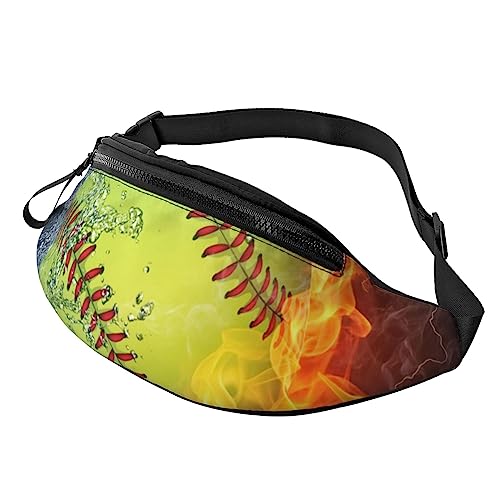 Orange Softball Baseball on Fire and Water Fanny Pack für Damen Herren Mode Hüfttasche Crossbody Bauchtaschen für Wandern Laufen Reisen Hüfttasche, Schwarz , Einheitsgröße, Reise-Kleidersack von YoupO