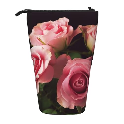 Pink Roses2 Aufdruck, Stehendes Federmäppchen, großes Fassungsvermögen, niedliches Teleskop-Federmäppchen für Damen und Herren, Schwarz , Einheitsgröße, Reisetasche von YoupO