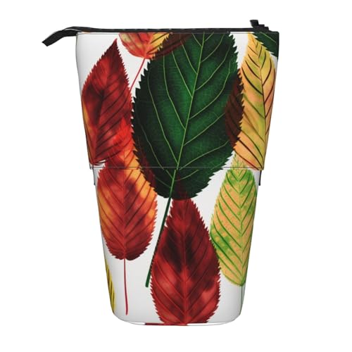 Printed Leaves1 Print Standing Pencil Case Large Capacity Pencil Pouch Cute Telescopic Pencil Bag for Women Men, Schwarz , Einheitsgröße, Reisetasche von YoupO