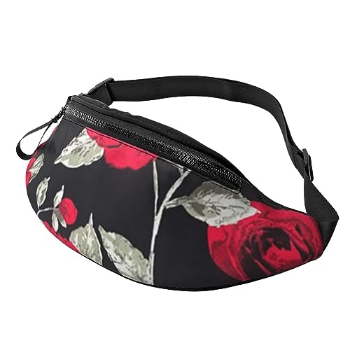 Rote Rose Garten Bauchtasche für Damen Herren Mode Hüfttasche Crossbody Bauchtaschen für Wandern Laufen Reisen Hüfttasche, Schwarz , Einheitsgröße, Reise-Kleidersack von YoupO