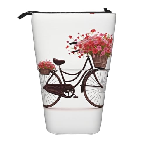 Rotes Fahrrad mit Blumendruck, Stehendes Federmäppchen, große Kapazität, Federmäppchen, niedliches Teleskop-Federmäppchen für Damen und Herren, Schwarz , Einheitsgröße, Reisetasche von YoupO