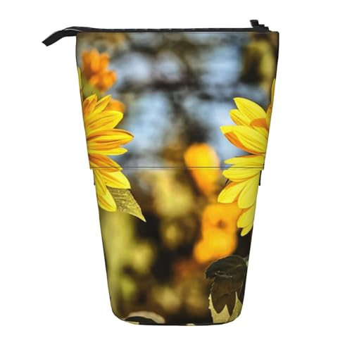 Schöne Sonnenblume Teleskop Bleistift Fall Bleistift Halter für Büro Stehender Bleistifthalter Pop up Bleistift Tasche Stift Tasche Box Schreibwaren Organizer Box für Arbeit, Schwarz , Einheitsgröße, von YoupO