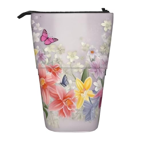 Spring Flowers4 Druck Stehendes Federmäppchen Große Kapazität Federmäppchen Niedliche Teleskop-Bleistifttasche für Damen und Herren, Schwarz , Einheitsgröße, Reisetasche von YoupO