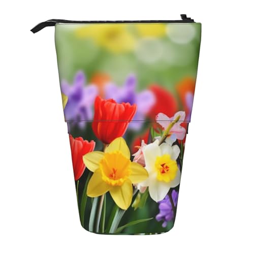 Spring Flowers6 Druck Stehendes Federmäppchen Große Kapazität Federmäppchen Niedliche Teleskop-Bleistifttasche für Damen und Herren, Schwarz , Einheitsgröße, Reisetasche von YoupO