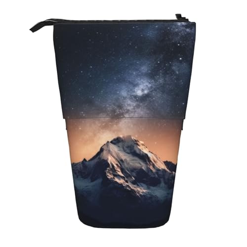 Starry Night The Mountains Print Standing Pencil Case Large Capacity Pencil Pouch Cute Telescopic Pencil Bag for Women Men, Schwarz , Einheitsgröße, Reisetasche von YoupO