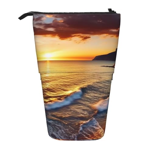 Stehendes Federmäppchen mit Sonnenuntergang am Meer, großes Fassungsvermögen, niedliches Teleskop-Federmäppchen für Damen und Herren, Schwarz , Einheitsgröße, Reisetasche von YoupO