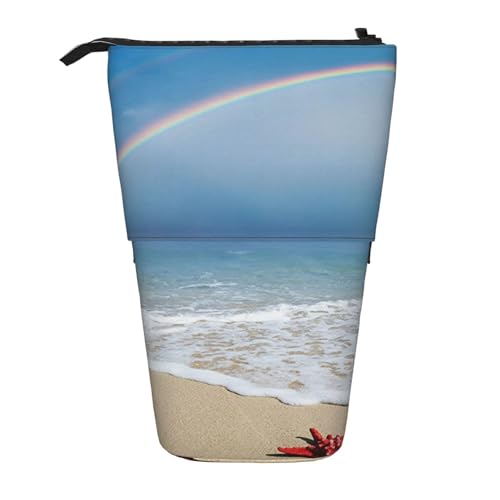 Strand mit Regenbogen und Seestern Teleskop Federmäppchen Bleistifthalter für Büro Stehender Bleistifthalter Pop Up Bleistift Tasche Stift Tasche Box Schreibwaren Organizer Box für Arbeit, Schwarz , von YoupO