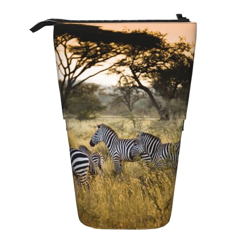 Teleskop Federmäppchen Bleistifthalter für Büro Stehender Bleistifthalter Pop Up Bleistift Tasche Afrika Grasland Zebra Stift Pouch Box Schreibwaren Organizer Box für Arbeit, Schwarz , Einheitsgröße, von YoupO