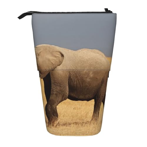 Teleskop Federmäppchen Bleistifthalter für Büro Stehender Bleistifthalter Pop Up Bleistift Tasche Afrikanisches Tier Elefant Stift Tasche Box Schreibwaren Organizer Box für Arbeit, Schwarz , von YoupO