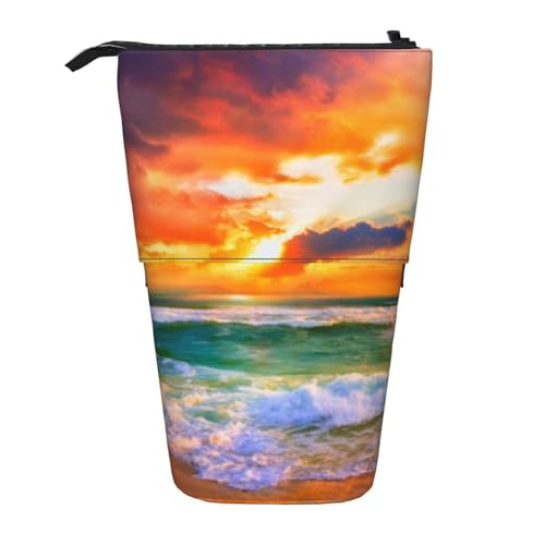 Teleskop Federmäppchen Bleistifthalter für Büro Stehender Bleistifthalter Pop up Bleistift Tasche Schöner Strand bei Sonnenuntergang Stift Tasche Box Schreibwaren Organizer Box für Arbeit, Schwarz , von YoupO