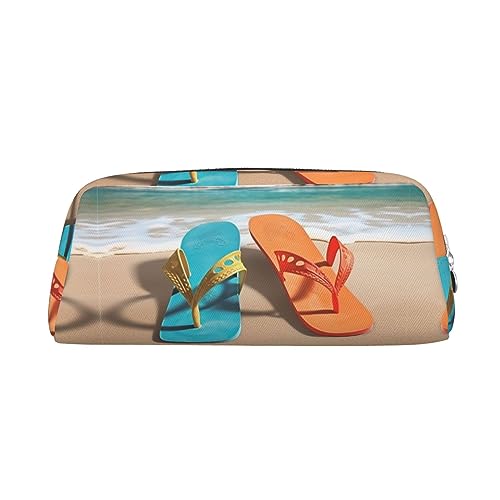 YoupO Beach Flip Flops Federmäppchen Leder Stifthalter Tasche für Erwachsene Großes Stifteetui für Büro Federmäppchen, silber, Einheitsgröße, Taschen-Organizer von YoupO