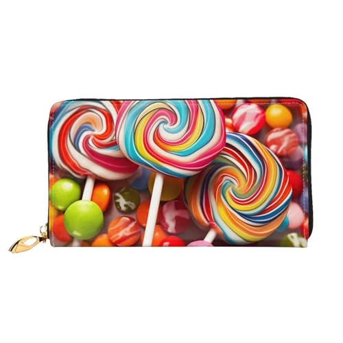 YoupO Bunte Wirbel Lollipops Süßigkeiten Brieftasche für Frauen Leder Geldbörse mit Reißverschluss Münztaschen Mode Handtasche Tasche, Schwarz , Einheitsgröße von YoupO