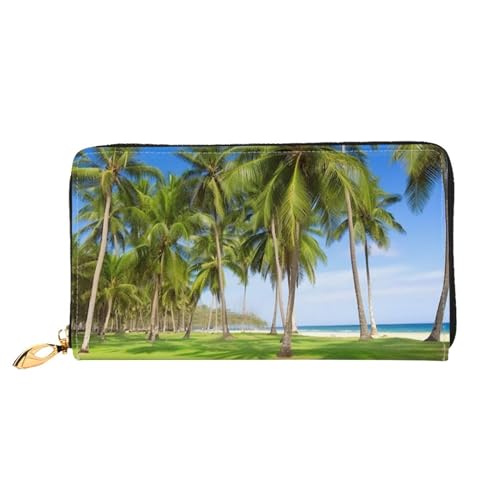 YoupO Coconut Palm Trees Geldbörse für Frauen Leder Geldbörse mit Reißverschluss Münztaschen Mode Handtasche Tasche, Schwarz , Einheitsgröße von YoupO