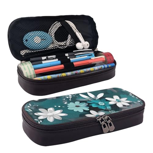 YoupO Federmäppchen Stifttasche für Frauen Stiftetui Organizer Federmäppchen für Büro Zuhause Blaugrün Grau und Weiß Floral, Schwarz , Einheitsgröße, Taschen-Organizer von YoupO