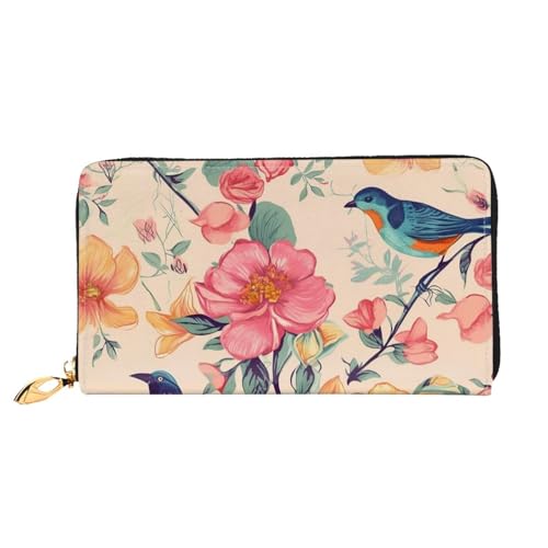 YoupO Flower Birds Geldbörse für Frauen Leder Geldbörse mit Reißverschluss Münztaschen Mode Handtasche Tasche, Schwarz , Einheitsgröße von YoupO