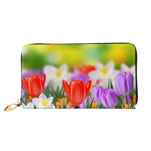 YoupO Frühling Blumen Geldbörse für Frauen Leder Geldbörse mit Reißverschluss Münztaschen Mode Handtasche Tasche, Schwarz , Einheitsgröße von YoupO