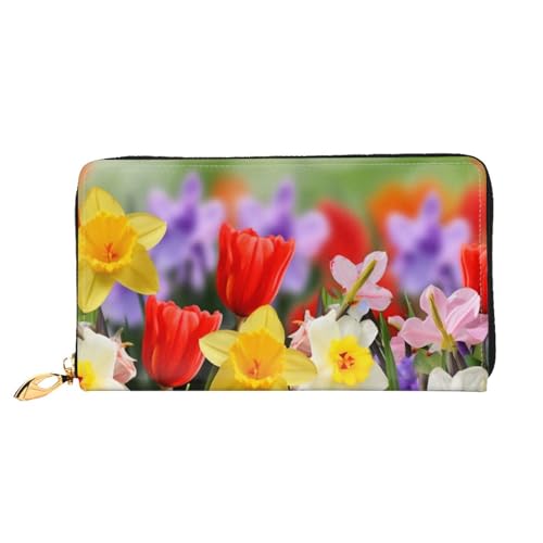 YoupO Frühling Blumen6 Geldbörse für Frauen Leder Geldbörse mit Reißverschluss Münztaschen Mode Handtasche Tasche, Schwarz , Einheitsgröße von YoupO