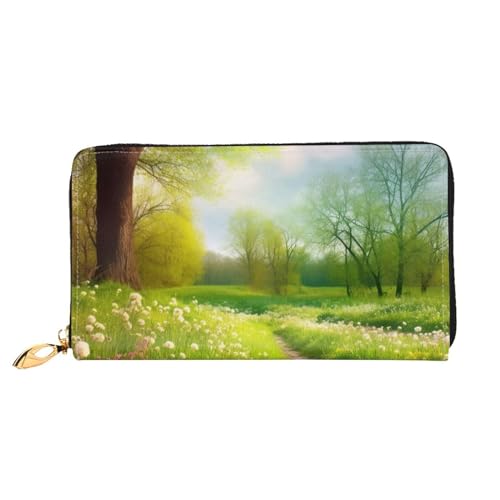 YoupO Frühling Natur Schöne Landschaft Brieftasche für Frauen Leder Geldbörse mit Reißverschluss Münztaschen Mode Handtasche Tasche, Schwarz , Einheitsgröße von YoupO