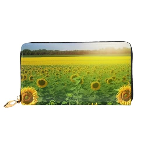 YoupO Grassland und Sonnenblume Geldbörse für Frauen Leder Geldbörse mit Reißverschluss Münztaschen Mode Handtasche Tasche, Schwarz , Einheitsgröße von YoupO