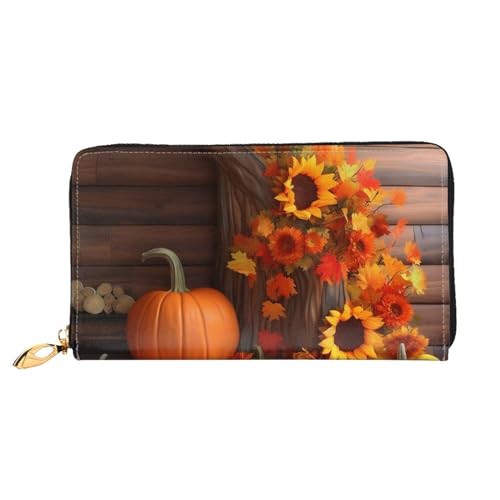 YoupO Halloween Kürbis Sonnenblume Geldbörse für Frauen Leder Geldbörse mit Reißverschluss Münztaschen Mode Handtasche Tasche, Schwarz , Einheitsgröße von YoupO