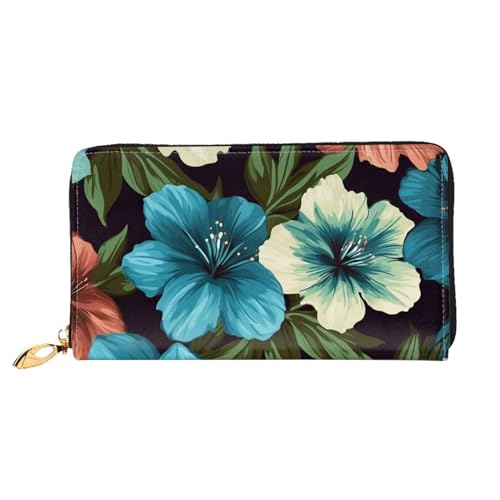 YoupO Hibiskus Blumen Muster Brieftasche für Frauen Leder Geldbörse mit Reißverschluss Münztaschen Mode Handtasche Tasche, Schwarz , Einheitsgröße von YoupO