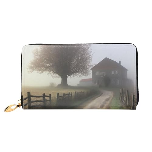 YoupO Misty Farmhouse Geldbörse für Damen, Ledergeldbörse mit Reißverschluss, Münztaschen, modische Handtasche, Schwarz , Einheitsgröße von YoupO