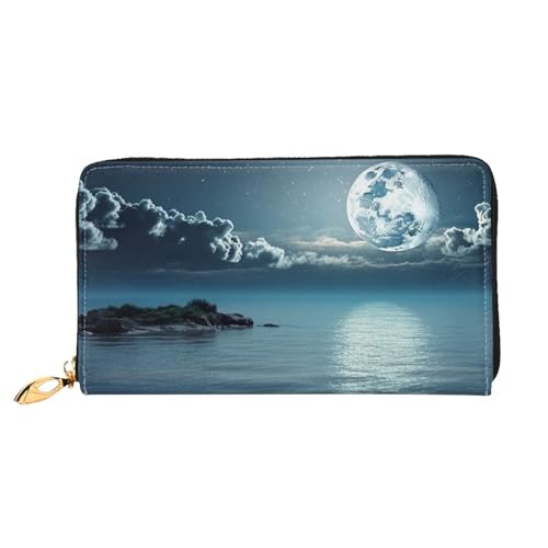 YoupO Moon Ocean Landschaft Geldbörse für Frauen Leder Geldbörse mit Reißverschluss Münztaschen Mode Handtasche Tasche, Schwarz , Einheitsgröße von YoupO