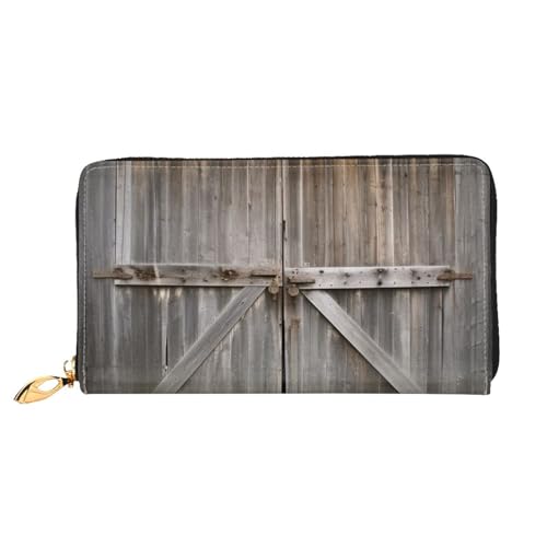 YoupO Old Barn Doors Geldbörse für Frauen Leder Geldbörse mit Reißverschluss Münztaschen Mode Handtasche Tasche, Schwarz , Einheitsgröße von YoupO