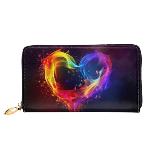 YoupO Rainbow Heart Geldbörse für Frauen Leder Geldbörse mit Reißverschluss Münztaschen Mode Handtasche Tasche, Schwarz , Einheitsgröße von YoupO