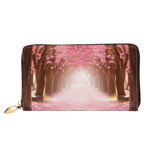 YoupO Romantische Tunnel von rosa Blumen Bäume Brieftasche für Frauen Leder Geldbörse mit Reißverschluss Münztaschen Mode Handtasche Tasche, Schwarz , Einheitsgröße von YoupO