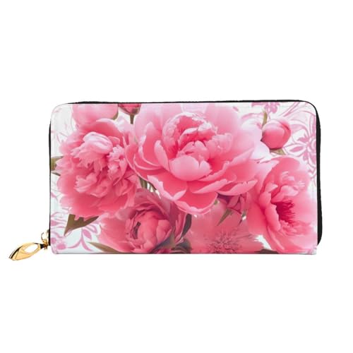 YoupO Rosa Floral Geldbörse für Frauen Leder Geldbörse mit Reißverschluss Münztaschen Mode Handtasche Tasche, Schwarz , Einheitsgröße von YoupO