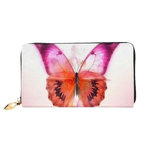 YoupO Rosa Orange Schmetterling Geldbörse für Frauen Leder Geldbörse mit Reißverschluss Münztaschen Mode Handtasche Tasche, Schwarz , Einheitsgröße von YoupO