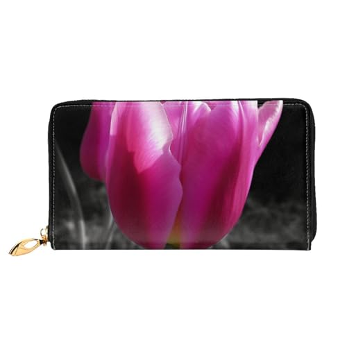 YoupO Rosa Tulpe Geldbörse für Frauen Leder Geldbörse mit Reißverschluss Münztaschen Mode Handtasche Tasche, Schwarz , Einheitsgröße von YoupO