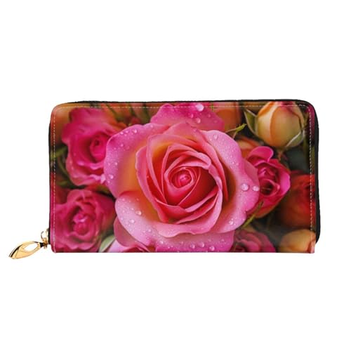 YoupO Rose Blume Floral Geldbörse für Frauen Leder Geldbörse mit Reißverschluss Münztaschen Mode Handtasche Tasche, Schwarz , Einheitsgröße von YoupO