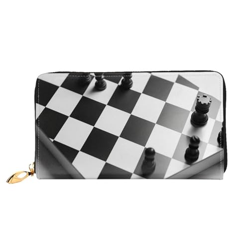 YoupO Schwarz Weiß Schach Schachbrett Brieftasche für Frauen Leder Geldbörse mit Reißverschluss Münztaschen Mode Handtasche Tasche, Schwarz , Einheitsgröße von YoupO