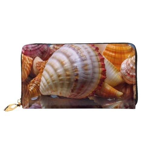 YoupO Sea Shell1 Geldbörse für Damen, Ledergeldbörse mit Reißverschluss, Münzfächer, modische Handtasche, Schwarz , Einheitsgröße von YoupO