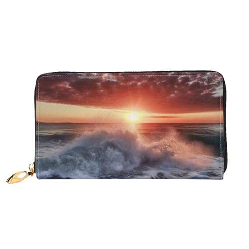 YoupO Sea Spray und Sonnenaufgang Geldbörse für Frauen Leder Geldbörse mit Reißverschluss Münztaschen Mode Handtasche Tasche, Schwarz , Einheitsgröße von YoupO